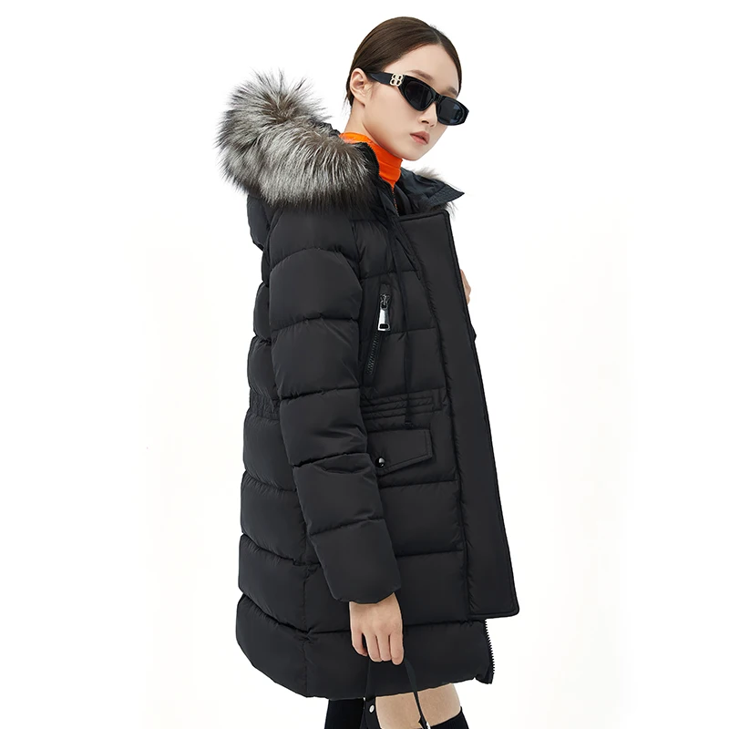 Ladies down jacket winter coat long down parka hooded with fur  real duck down filling custom clothes
