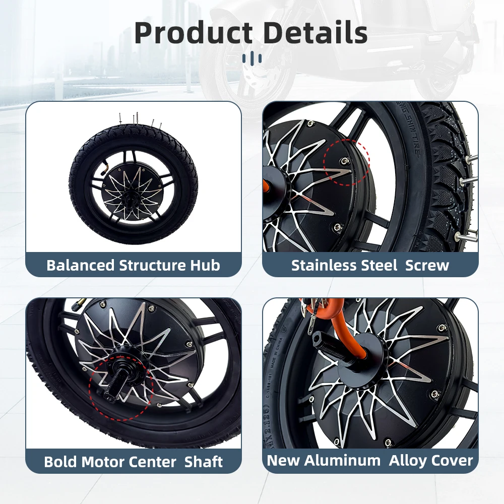 Hot Selling 2000w Bicycle 48v DC Electric Brushless Rear Drive 14 inch Hub Motor for Ebike