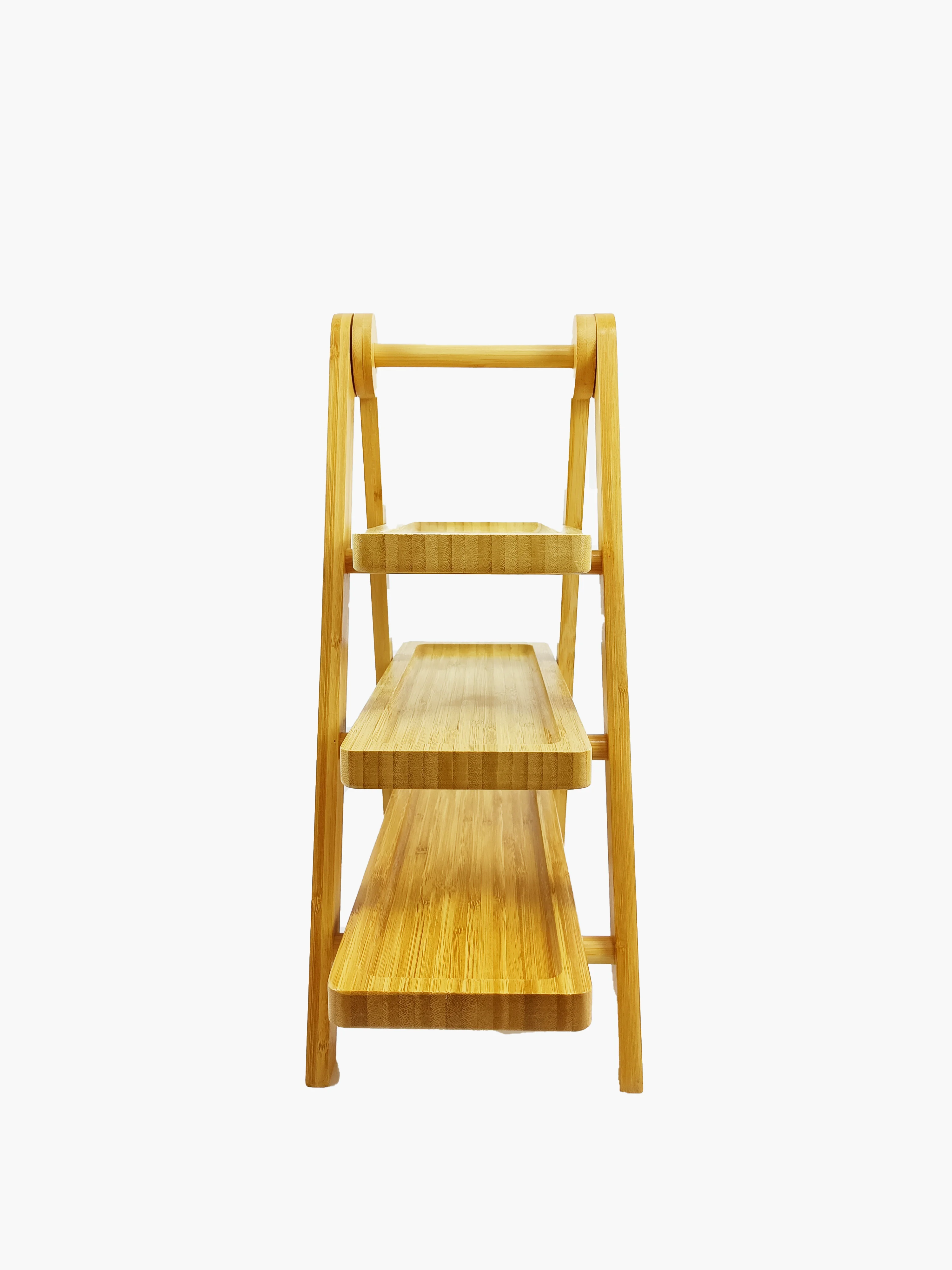 Customized Farmhouse Cake Ladder Tray 3 Tier Serving Tray Stand Restaurant Wood Plate Foldable Bamboo Kitchen Accessories Passed
