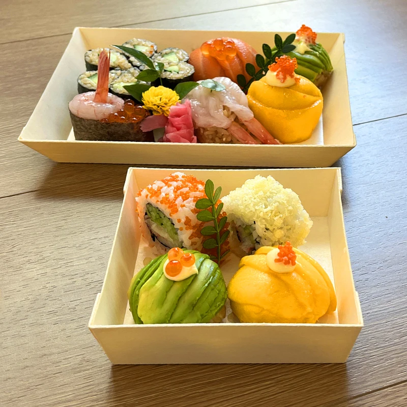 Traditional Sushi Box With Lid 6 Compartment Food Container Lunch Japanese Bento Box