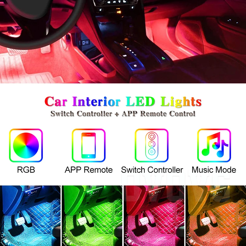 OVOVS другие аксессуары для автомобильных фар 4 шт. 12 В RGB синий-зубчатый контроль Автомобильная внутренняя светодиодная полоса освещения Ford Focus Mercedes-Benz