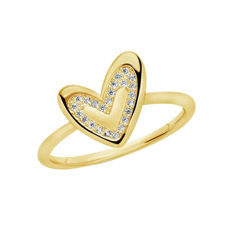 Gemnel hot sale 925 sterling silver jewelry gold plated pave white cz signet heart ring