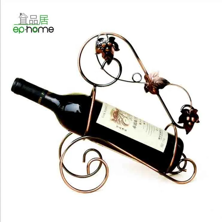 Vintage European Metal Grape Vines Shape Glass Wine Bottle Display Rack Holder Aging Treatment Coppery Color Decorative Craft