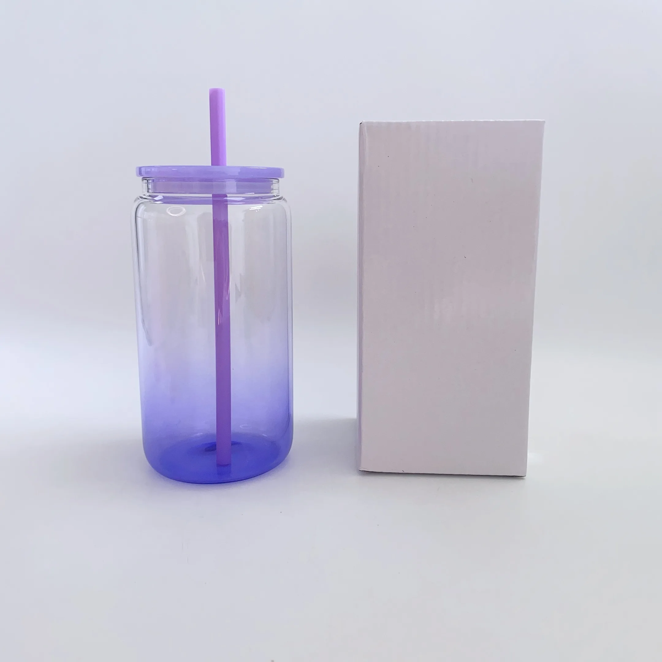 US warehouse in stock New arrival 16oz ombre jelly glass can gradent jelly with Colorful Plastic Lid and Straw for vinyl