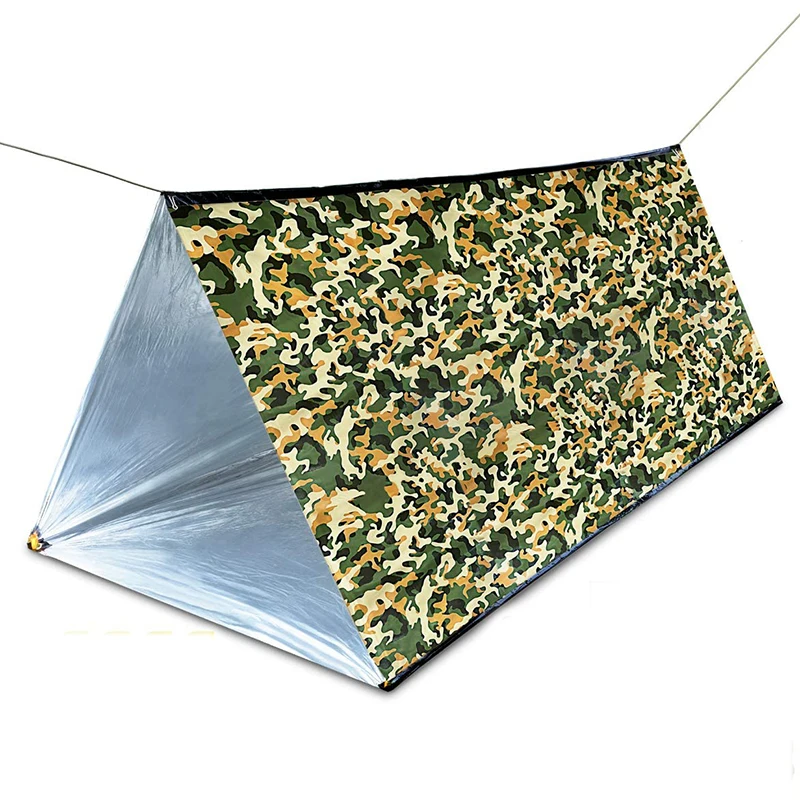Potable Rescue PE Lightweight Compact Tube Tent Foil Survival Tent Shelter for Camping, Hiking, Outdoor or Survival Camo