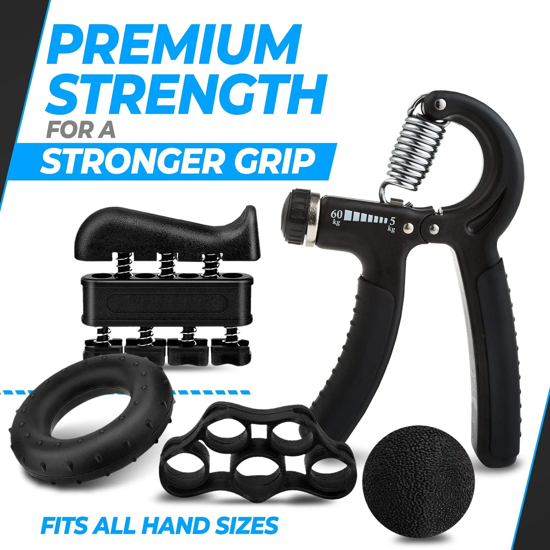 Hand Grip Strengthener Set 5 Pack Strength Training Equipment Forearm Finger Exerciser Adjustable Hand Gripper ,Finger Stretcher