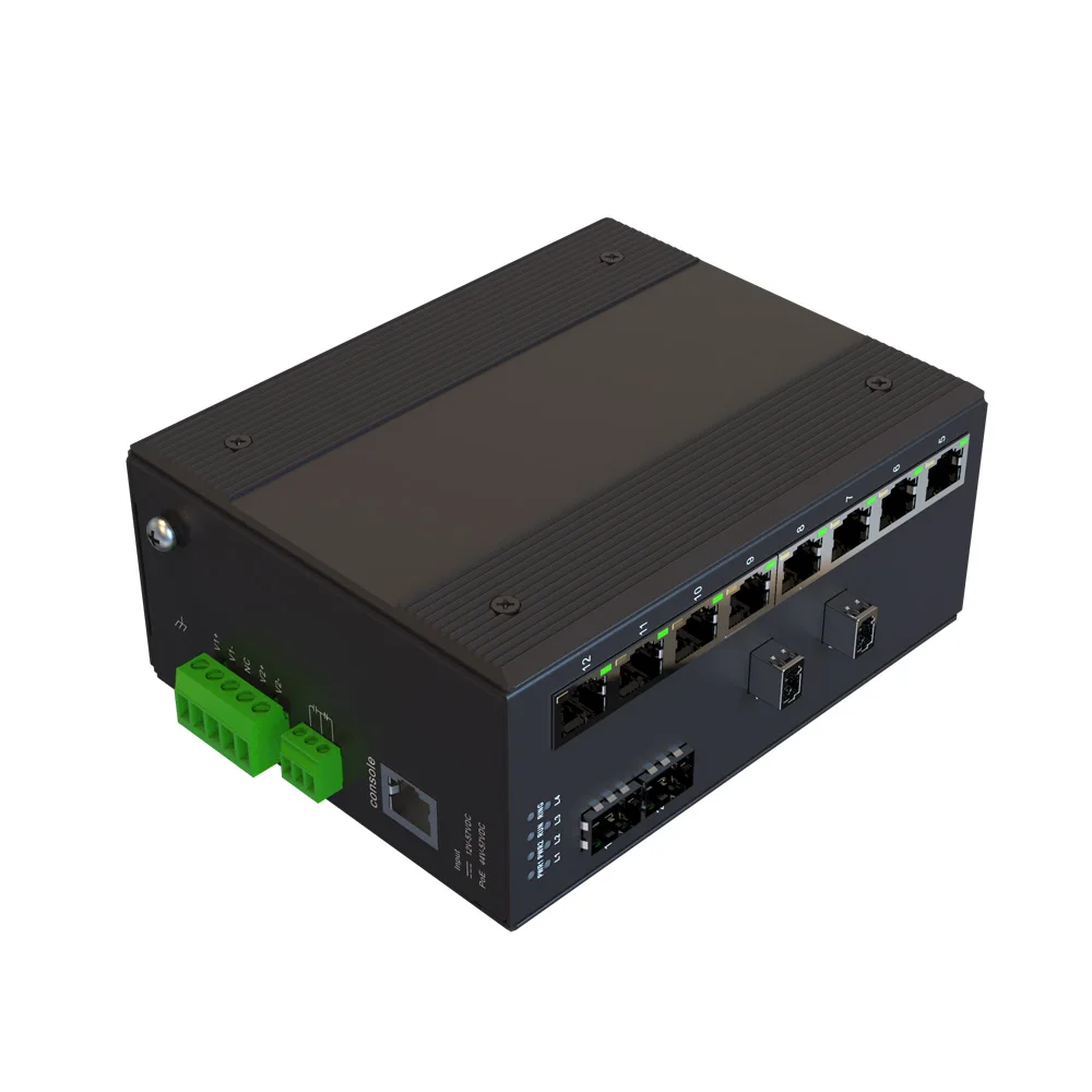 Security Camera AC 85V-265V L3 Layer 12 Port 8 1000M RJ45 4 SFP+ 10G Managed Industrial Network Switch