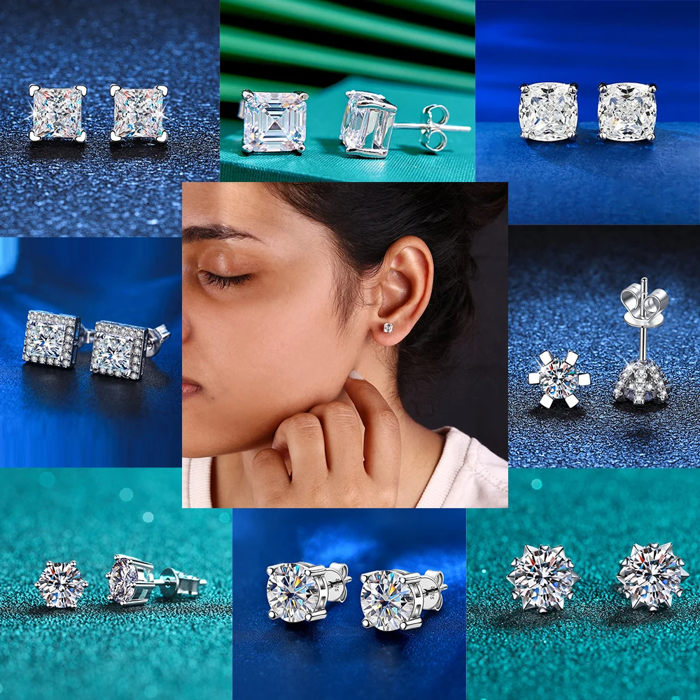 Unique Designs 925 Sterling Silver Stud Earrings White Gold Plated VVS1 Mossianite Earrings Stud with GRA Certificate