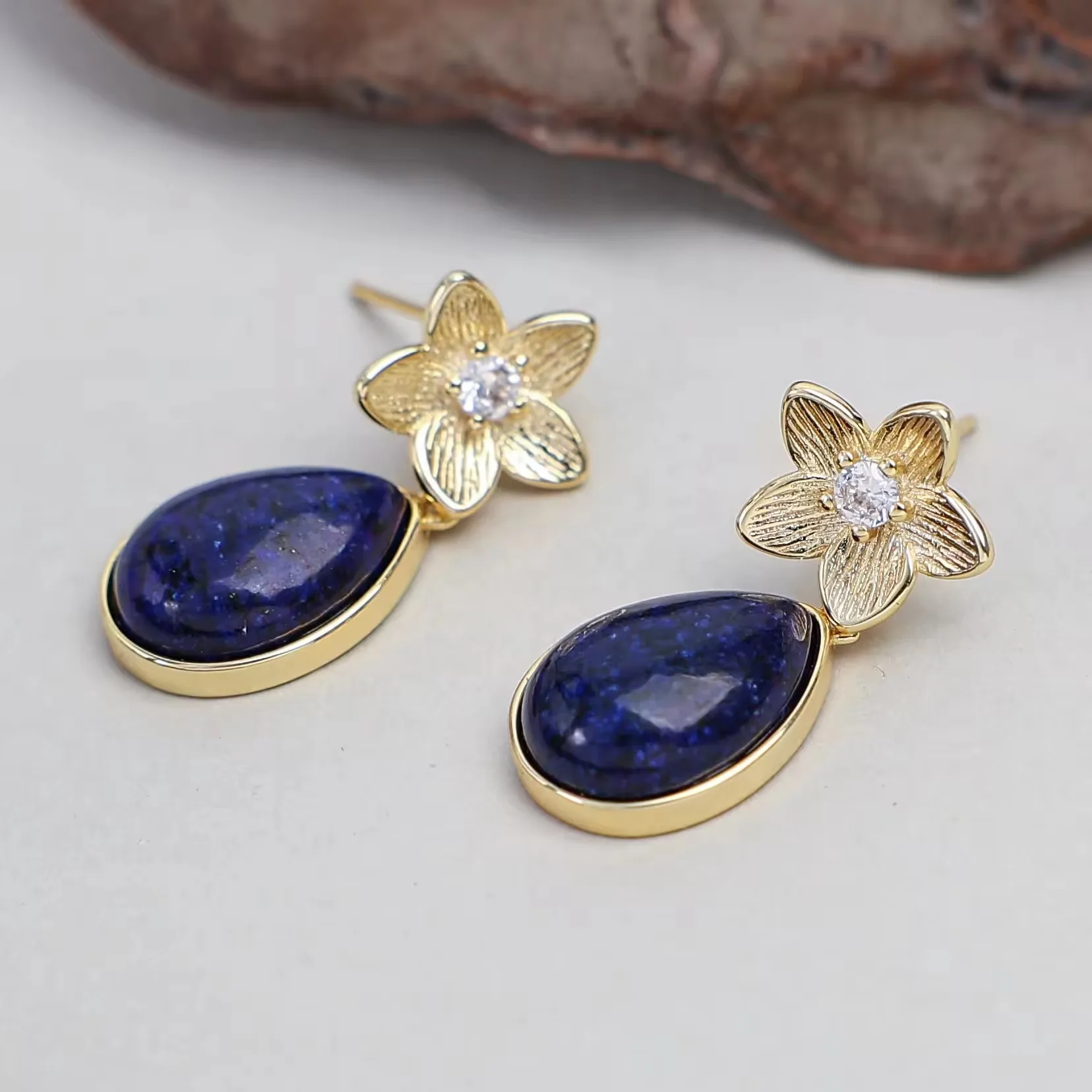 Boho Style Blue Fine Jewelry Earring for women Turquoise Water Drop Natural Stone Ball Bead Double Lapis Lazuli Gold Plated Gift
