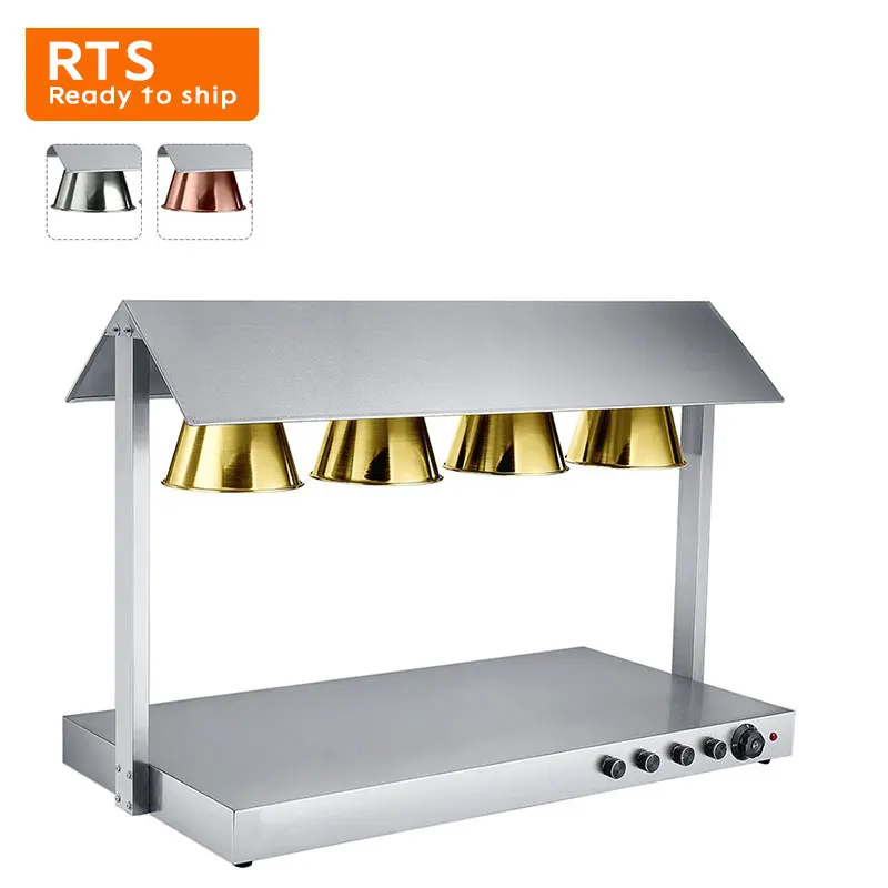 Stainless steel food warming lamp station Infrared food warming lamp Up and down bidirectional heating For buffet Four heads