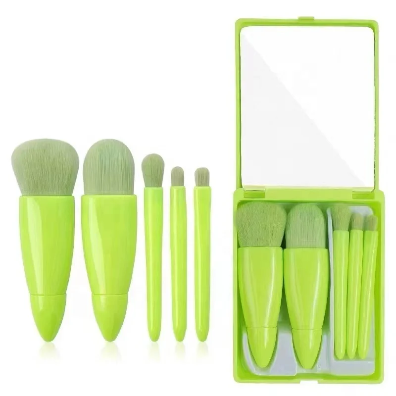 New Best Seller Travel Makeup Brush Set 5 PC Mini Makeup Brushes Kit Complete Function Cosmetic Brushes Kit with Mirror and Case