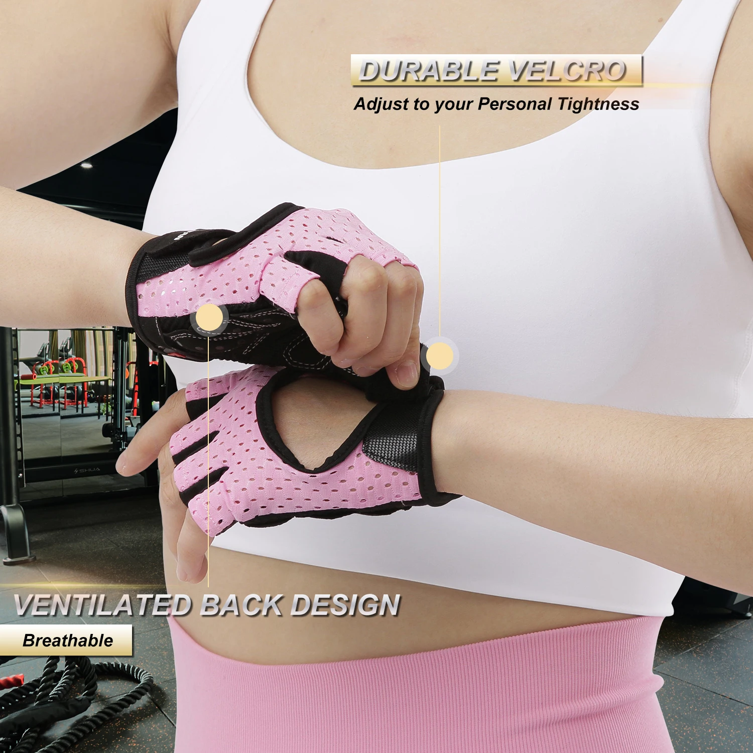 Half Hand Breathable Workout Gloves for Weight Lifting Exercise Fitness Training Customized Logo Pink Gym Ladies