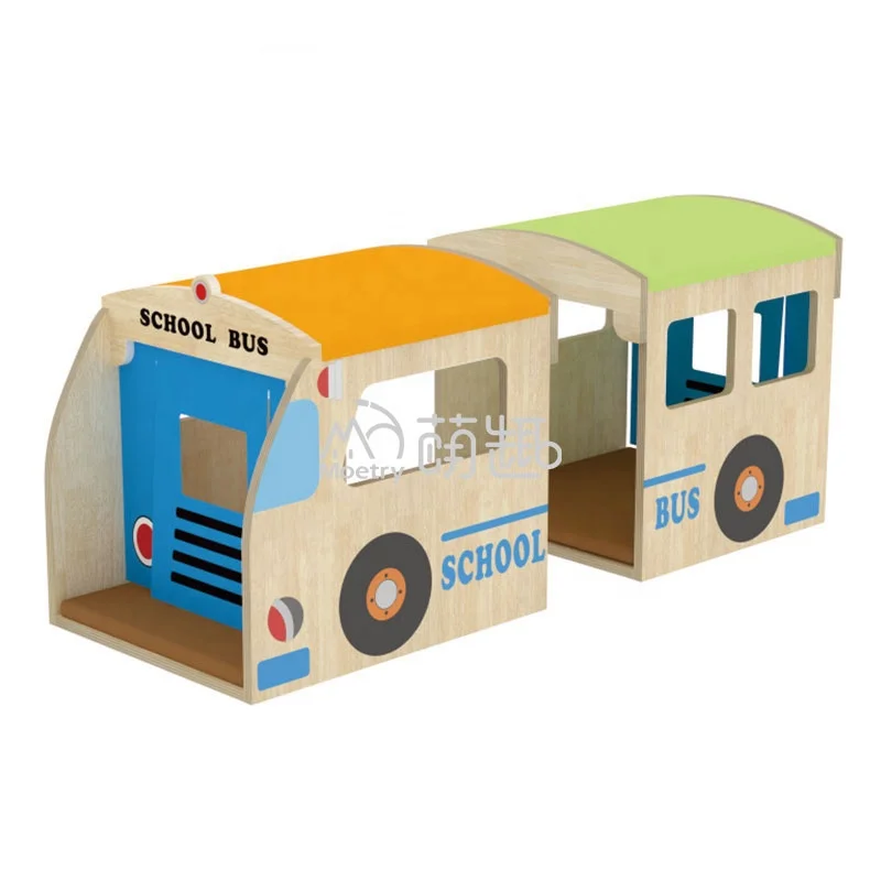 Moetry Plywood School Bus Playhouse Reading Booth Daycare Small Indoor Wooden Playground