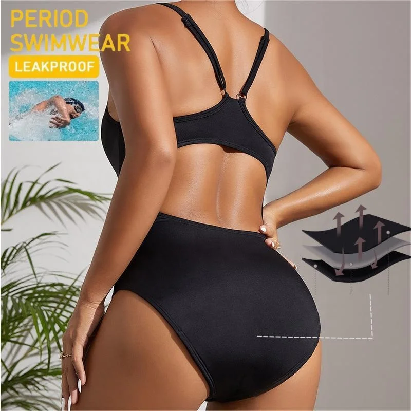 INTIFLOWER 9020Cross Back Period Swimsuit Sanitary Beachwear One Piece Absorbent Swimming Bathing Suit Menstrual Period Swimwear