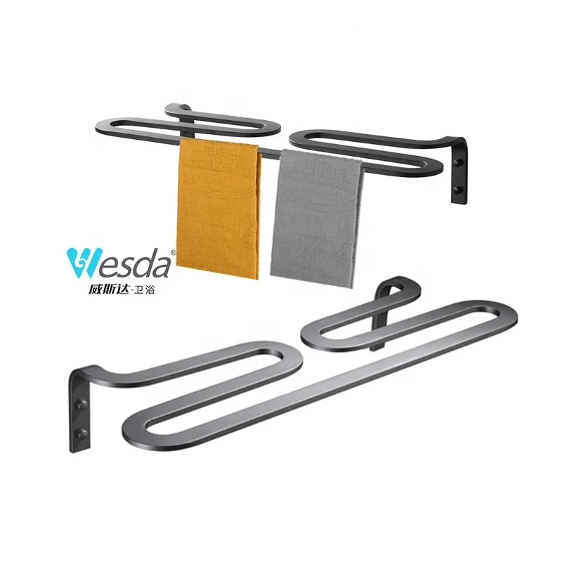WESDA Bedroom Luxury Space Aluminum Bath Wall Mounted Towel Holder Bathroom Black Grey Creative Towel Rack