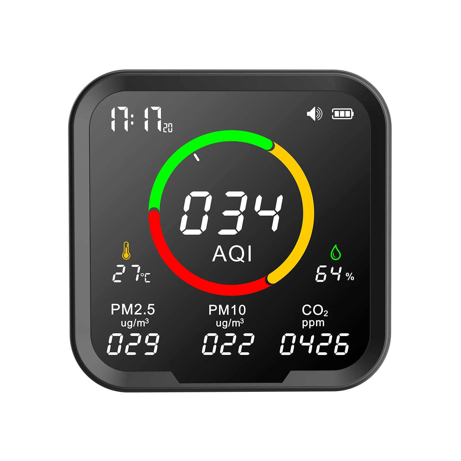 Detects AQI temperature and humidity Carbon Dioxide PM2.5 PM10 with Sound alarm PTH-9A Multi-function air monitor