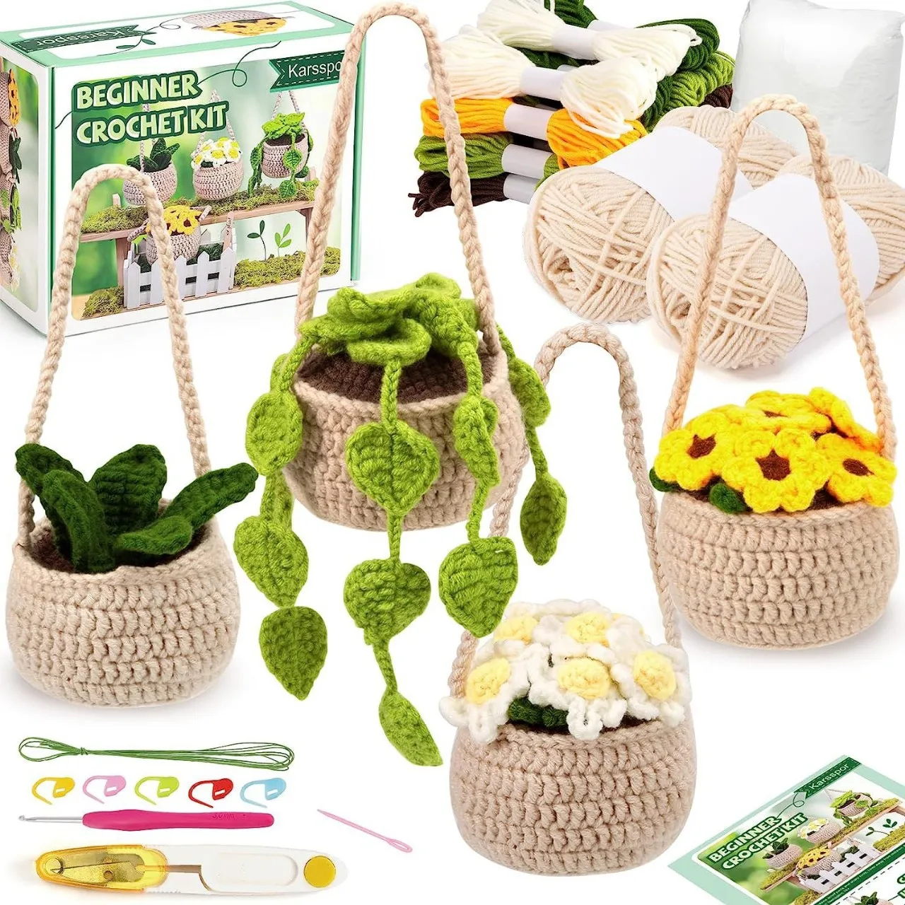 Custom Hanging Potted Plants Decor Ornaments Doll Yarn Crochet Kit for Beginners Knitting DIY Material Package in English