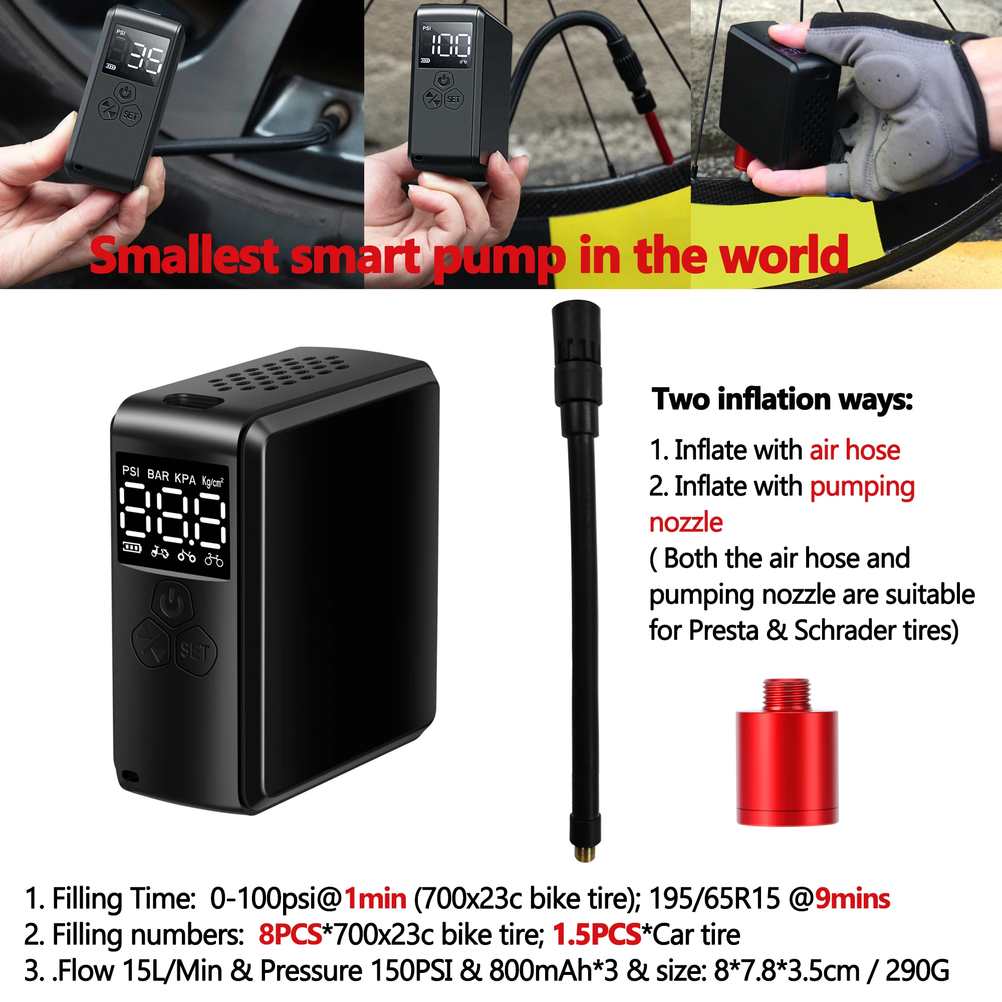 Patented 150PSI ultra small intelligent cordless electric bike car pump electric mini bicycle air pump