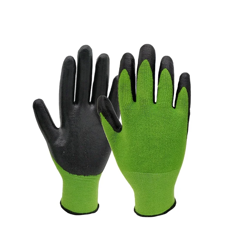 13 gauges bamboo liner nitrile coated green protective safety hand glove for work