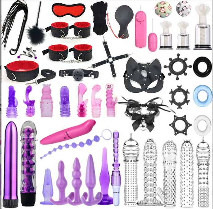 BDSM Restraints Kit 47 Pcs Bondage Eye Mask Blindfolds Soft Wrist Ankle Handcuff Sex Bondage SM Kit BDSM Products set
