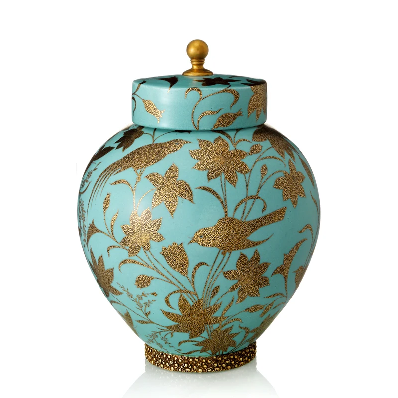Hot Sell Luxury Home Decoration Ornaments Storage Ceramic Round Jar Ki Tea Coffee Container With Ceramic Lid