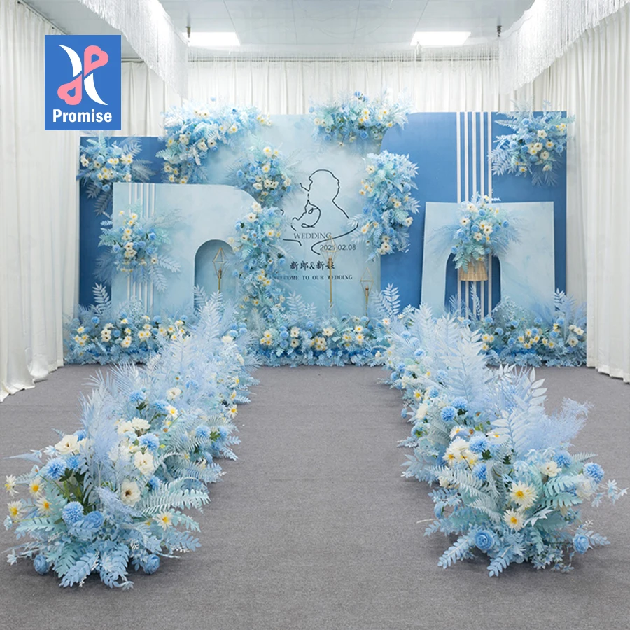 Custom Sky Blue Artificial Flower Set Decoration for Wedding Event Handmade Flower Ball