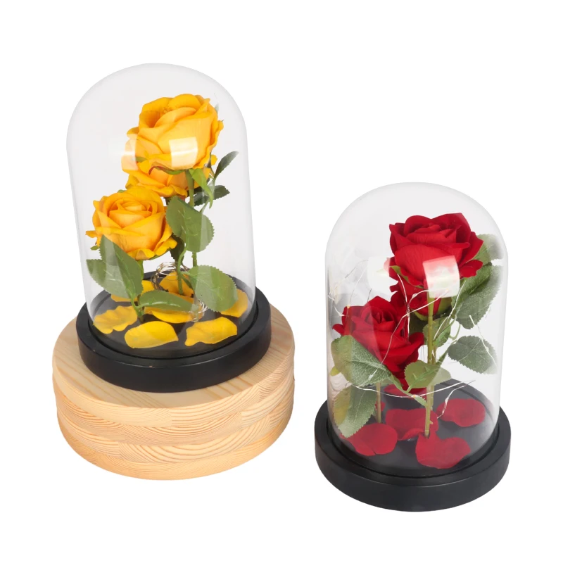 beauty and the beast rose eternal led light enchanted colorful flowers preserved forever roses in glass dome with gift box