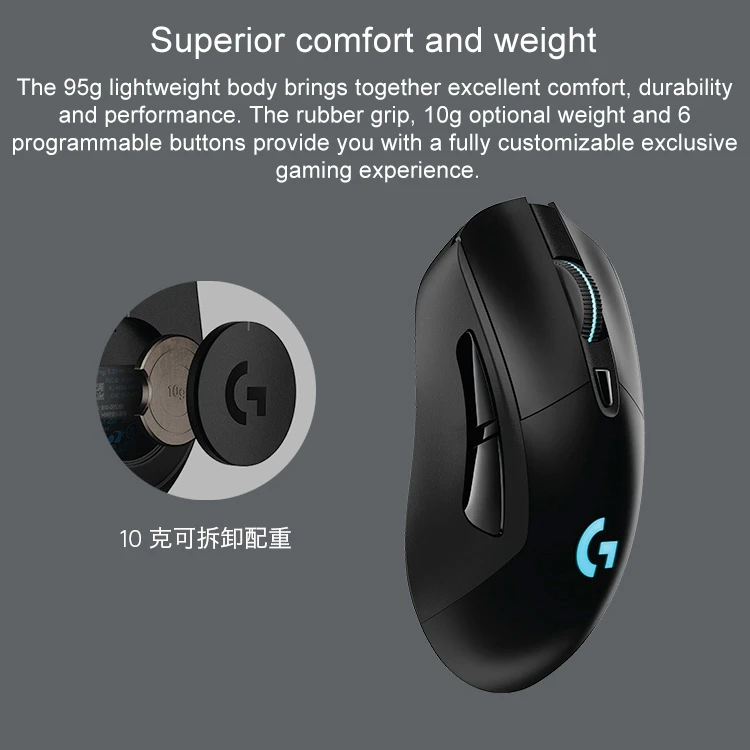 Logitech G703 Lightspeed Wireless Gaming Mouse Hero 25K Sensor Lightsync RGB Lightweight 95G+10G Optional