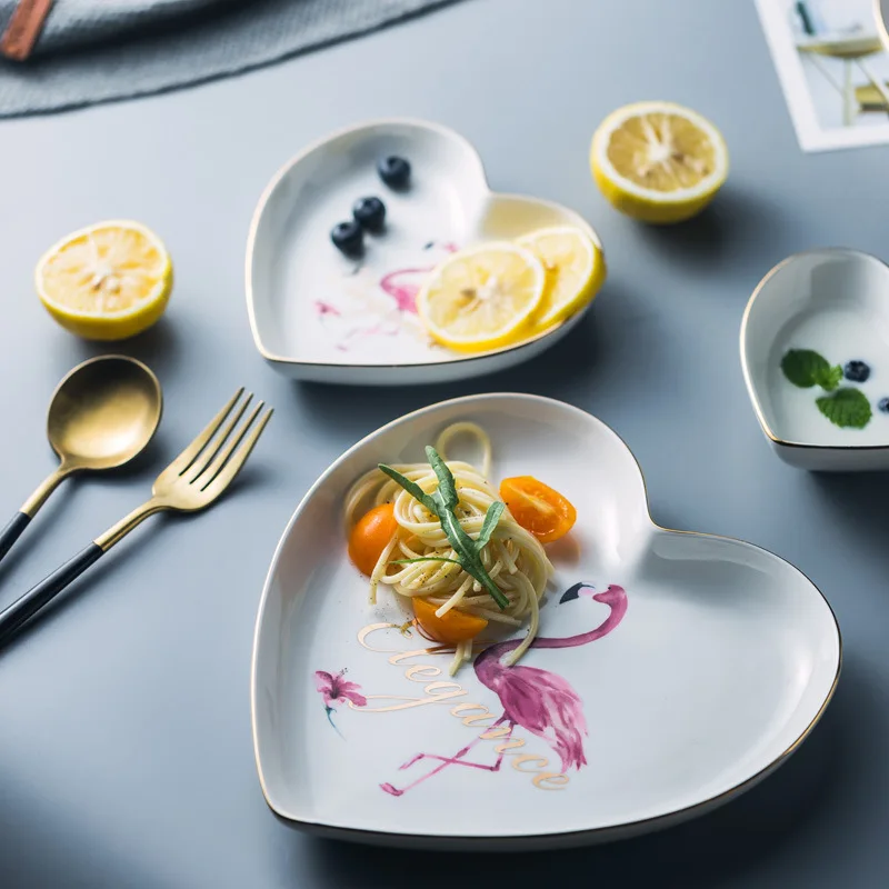 Flamingo Heart Shaped Love Ceramic Couple Plate