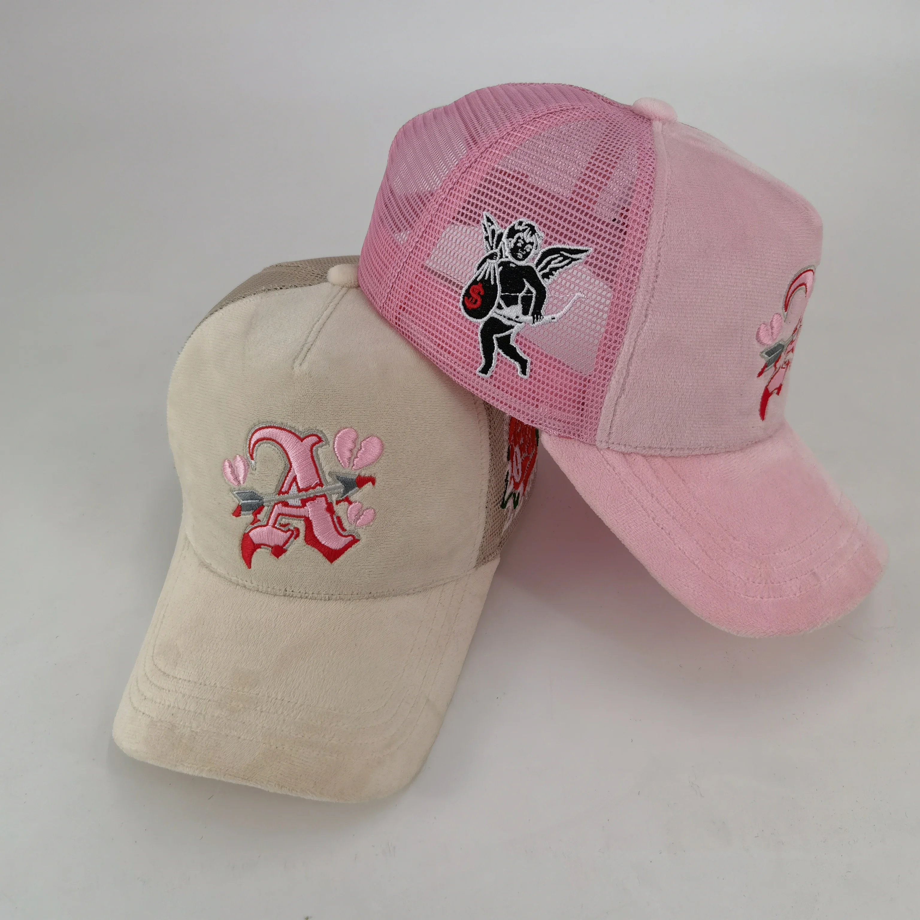 Factory Custom High Quality Velvet Mesh Embroidered Logo Trucker Hat
