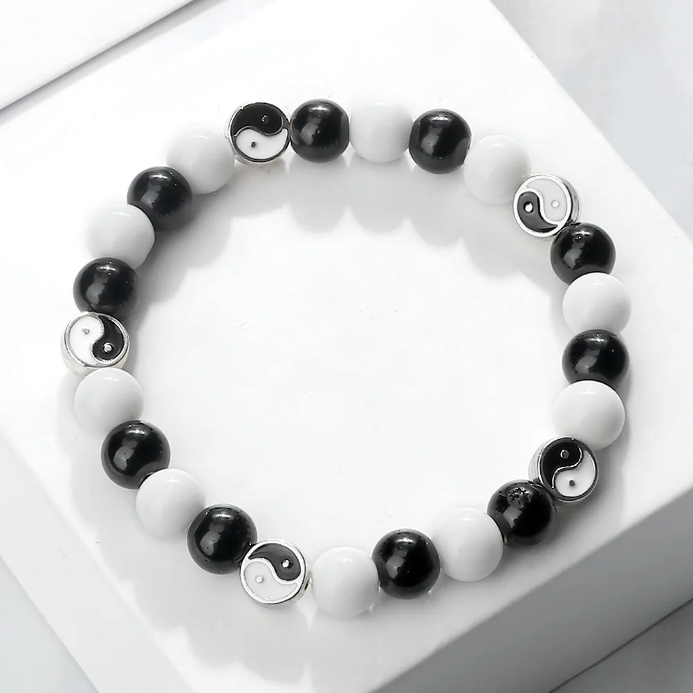 fashion jewelry matte matte Yin Yang Tai Chi white turbine-beaded bracelet charm feng shui bracelet  Women men