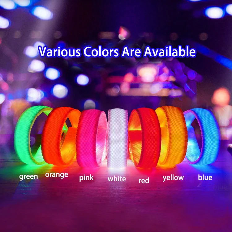 Festival Concert Personalized Vibrating Glowing Light up Luminous Fabric Custom Promotional Bracelets Led Wristbands for Events