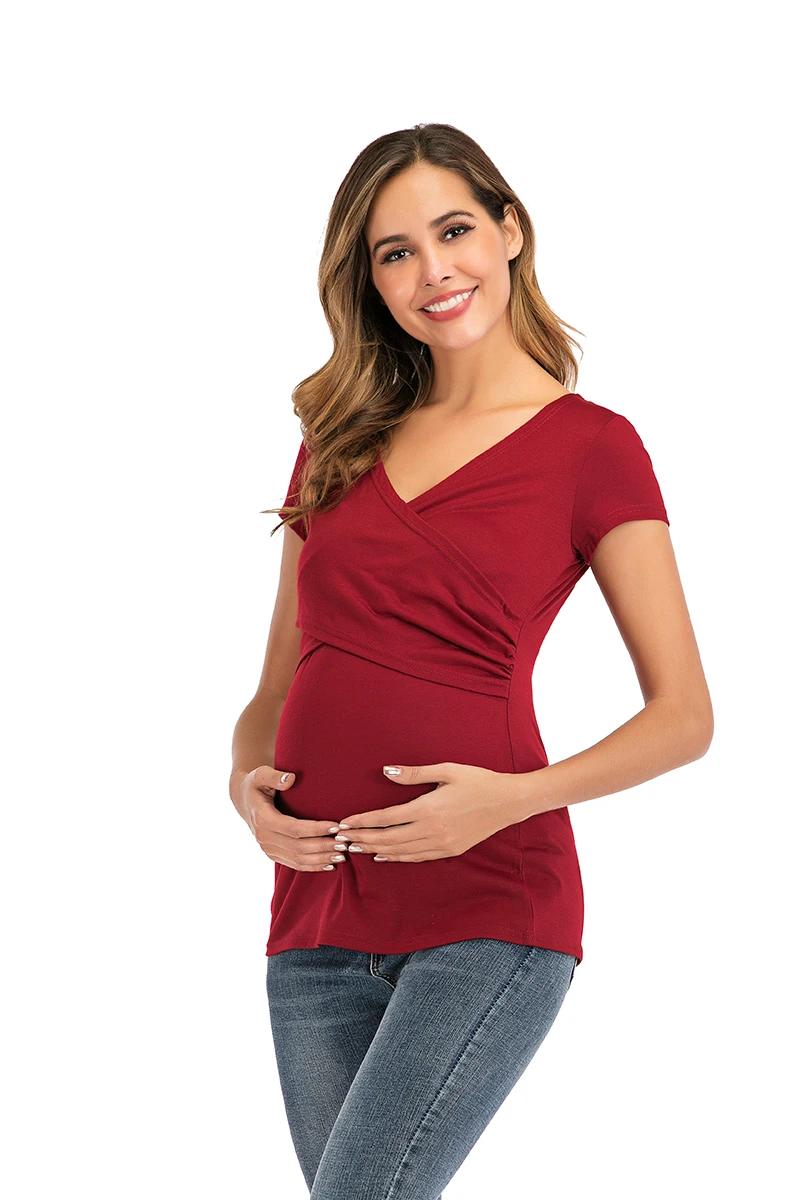 
Maternity Short Sleeve Maternity Dress With Chest Pad Pure Cotton Skin-Friendly Maternity Dress With Solid Color Top 