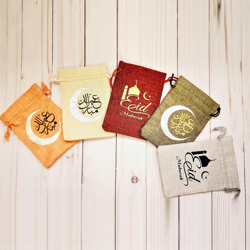 Personalised Eid Mubarak Eidi Money Wallet Drawstring Gift Bag Present Jute drawstring pouch Ramadan Boy Girl Bag