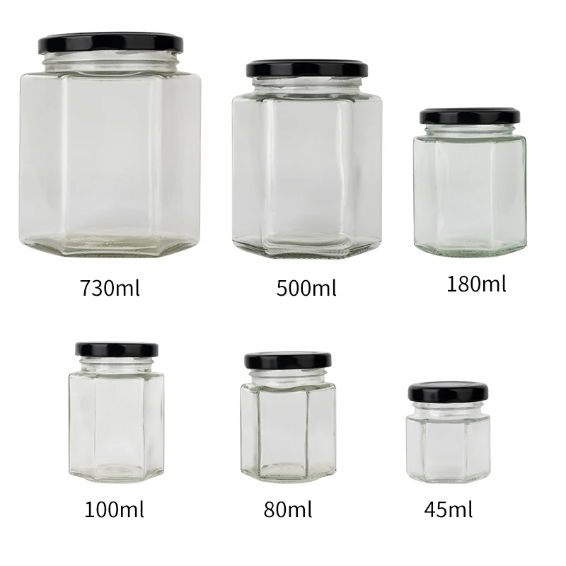 Glass food jar with lid Square glass jar Honey jar 50ml 80ml 100ml 150ml 200ml 280ml 500ml 730ml Food packaging Storage tank