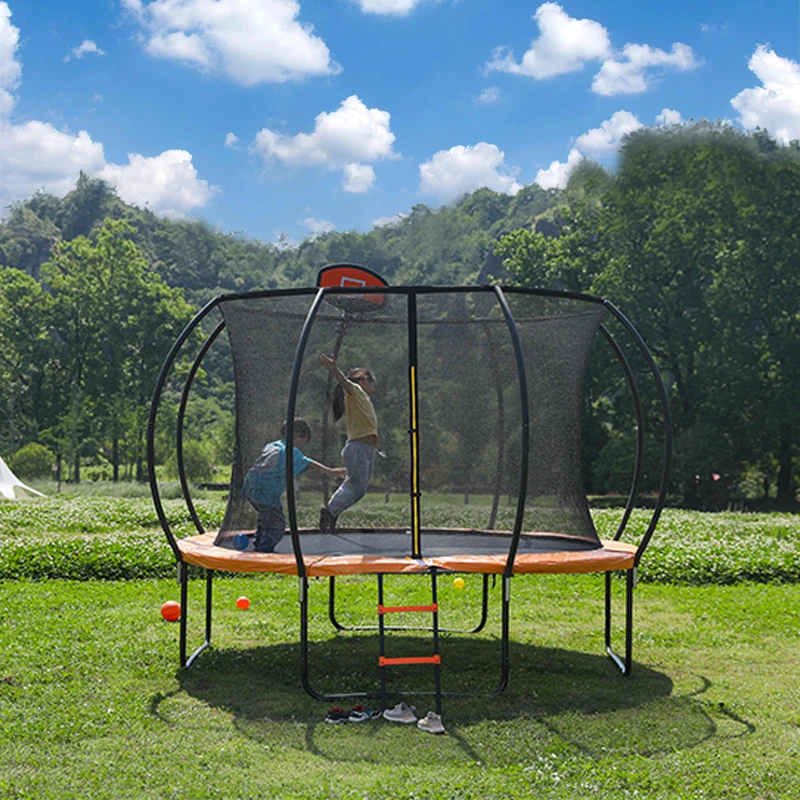 Zoshine Professional 14FT Outdoor Trampoline with Basketball Hoop Unisex Foldable 10FT Steel Frame PVC Nylon for Kids Adults
