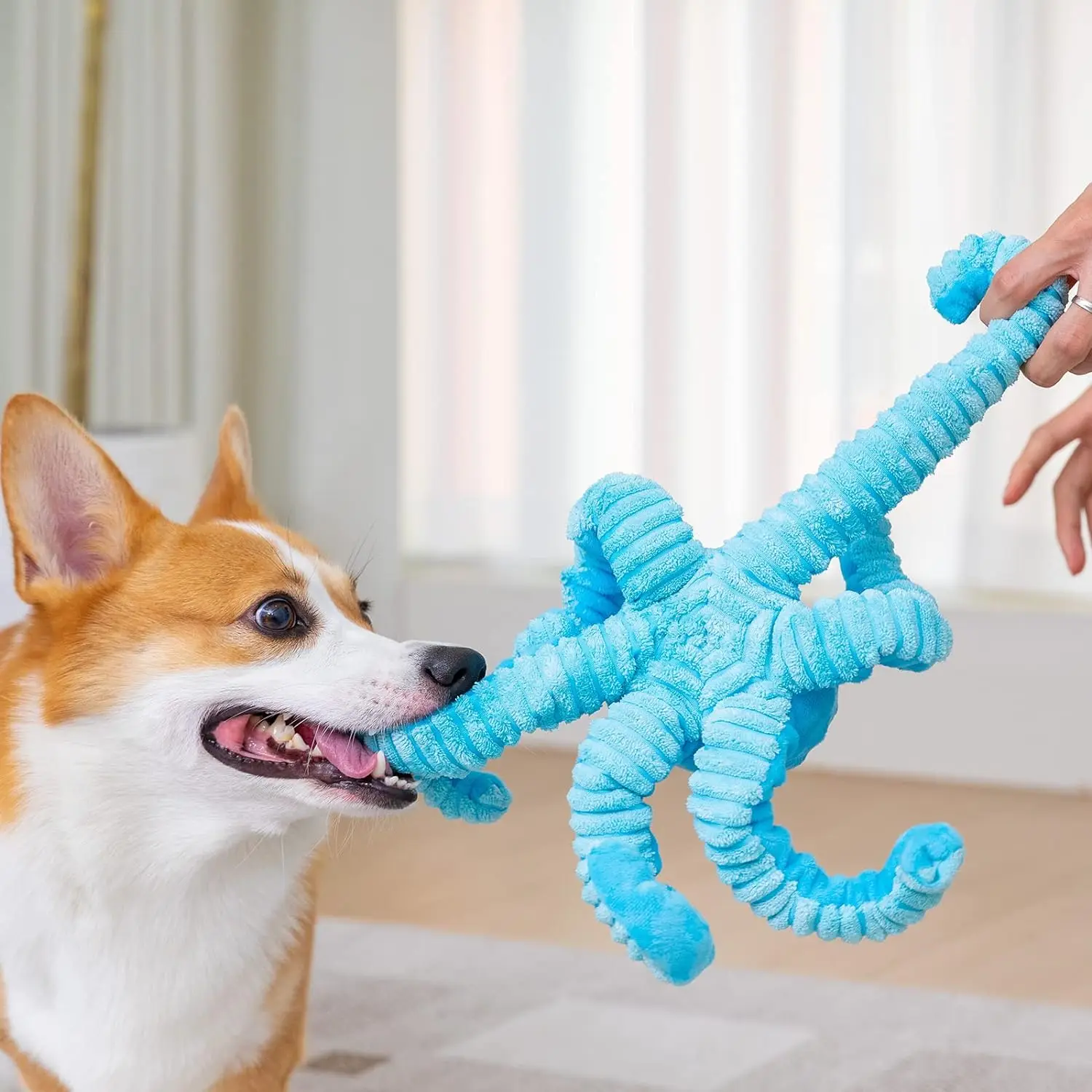 Squeaky Dog Toys Octopus-Tug of War Dog Plush Toy for Large Breed Interactive Stuffed Dog Chew Toys