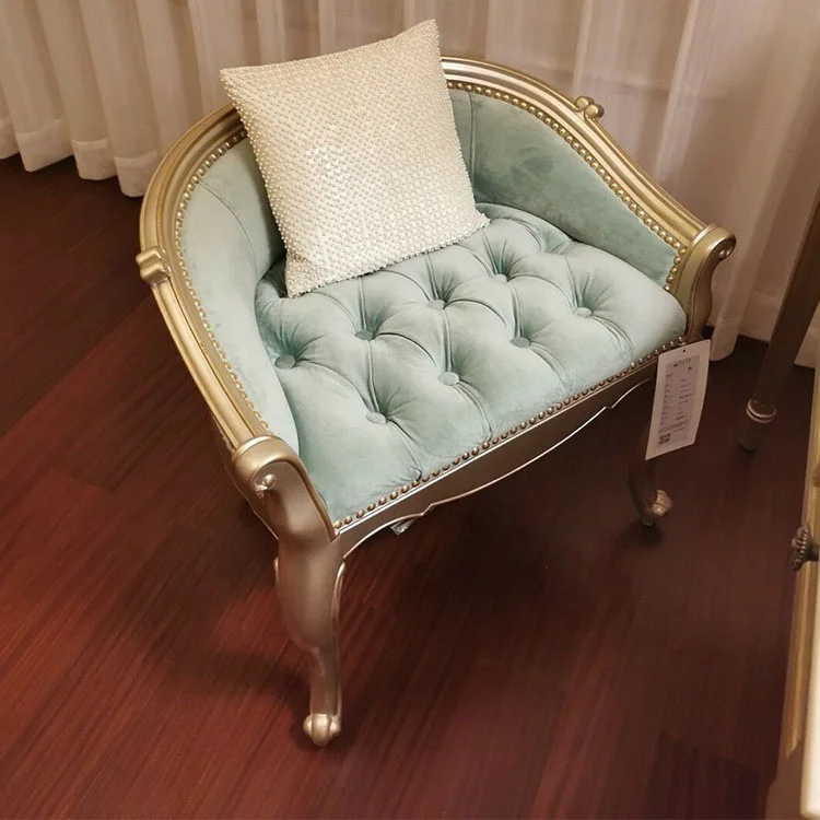 French high-end solid wood hand-carved dressing stool bedroom princess low-back dressing stool