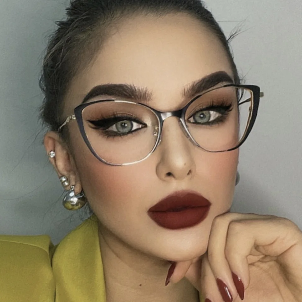 lentes luz azul paint red pink hawksbill metallic cat eye 2023 female girls optical frame blue light block fashion glasses