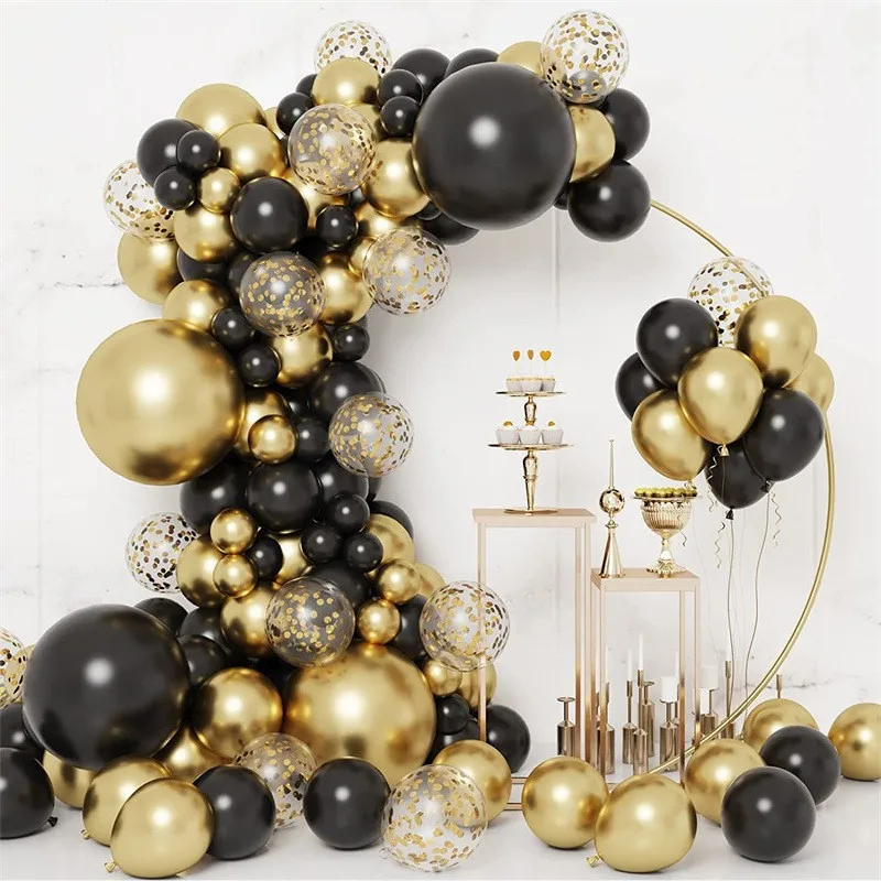 124Pcs Black and gold balloon arch kit birthday party new year Baby Shower Anniversary decoration balloon garland arch kit