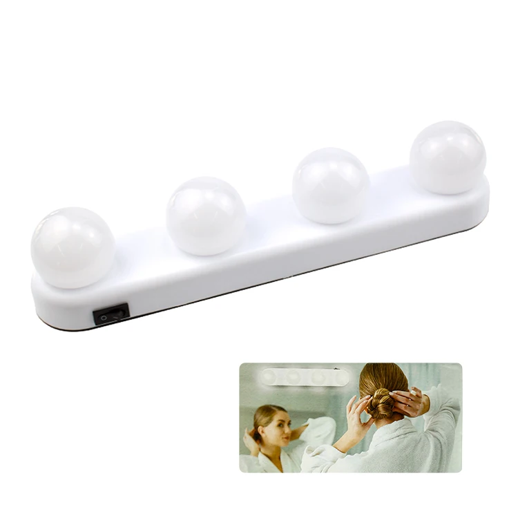 Hollywood Style 4pcs Lamps Dimmable LED Makeup Vanity Mirror Lights for Bathroom Hair Styling with Remote Control