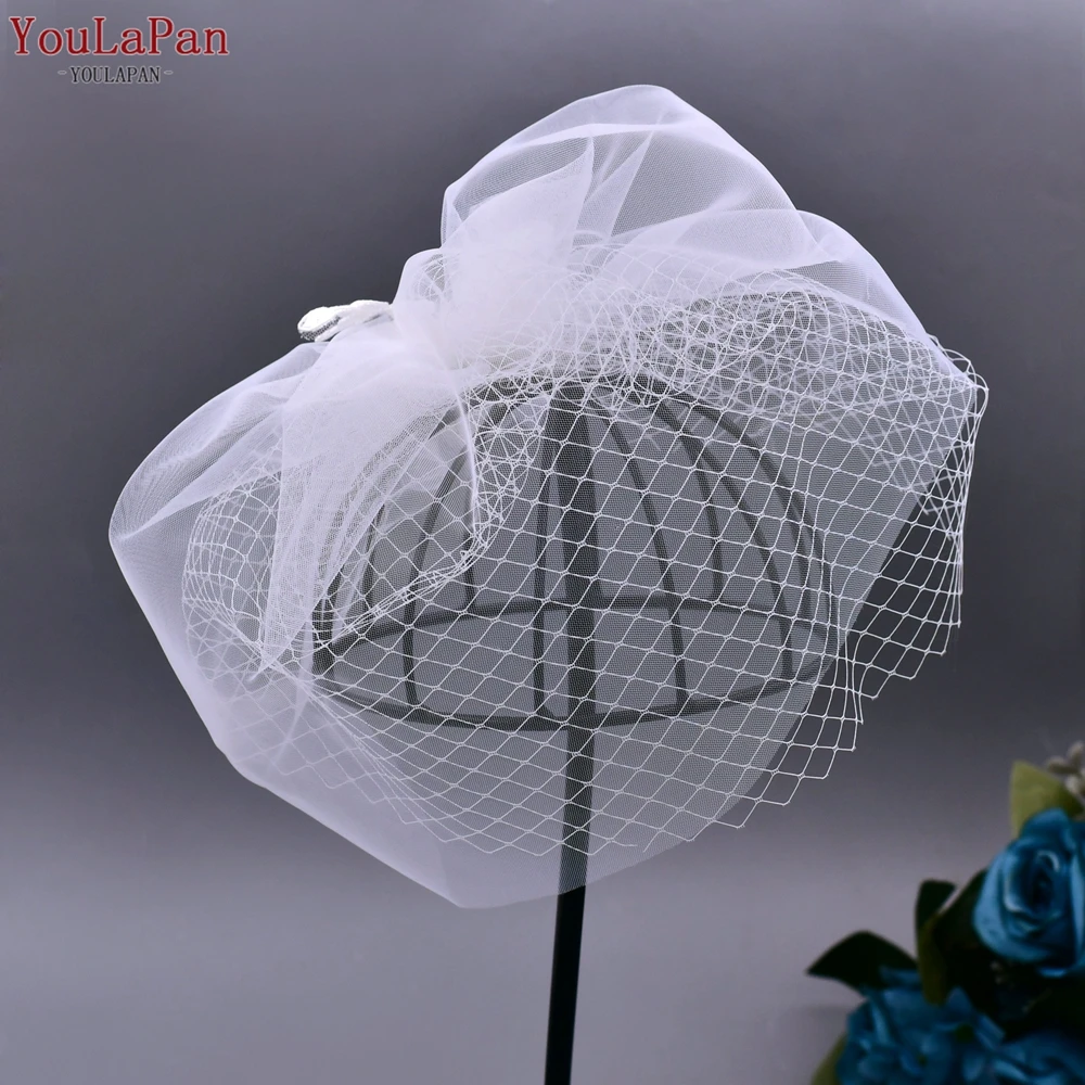YouLaPan VA14 Fashion Bridal Short Veil Double Layer Mesh Cover Headpiece Headband Banquet Wedding Fascinating Birdcage Veil