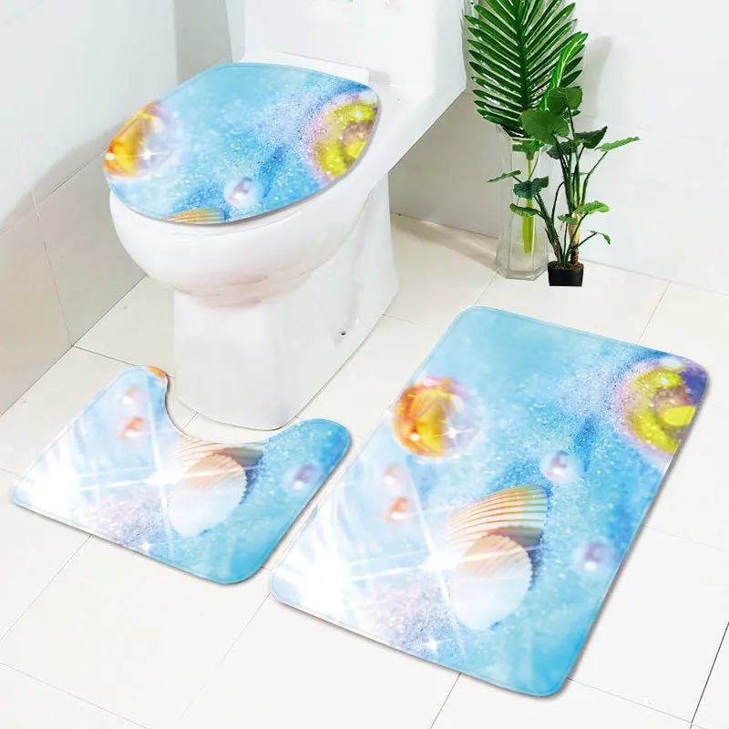 3 Pieces Bathroom Contour Rug Toilet Mat Sets Non Slip Microfiber Bath Shower Mat U-Shaped Toilet Set