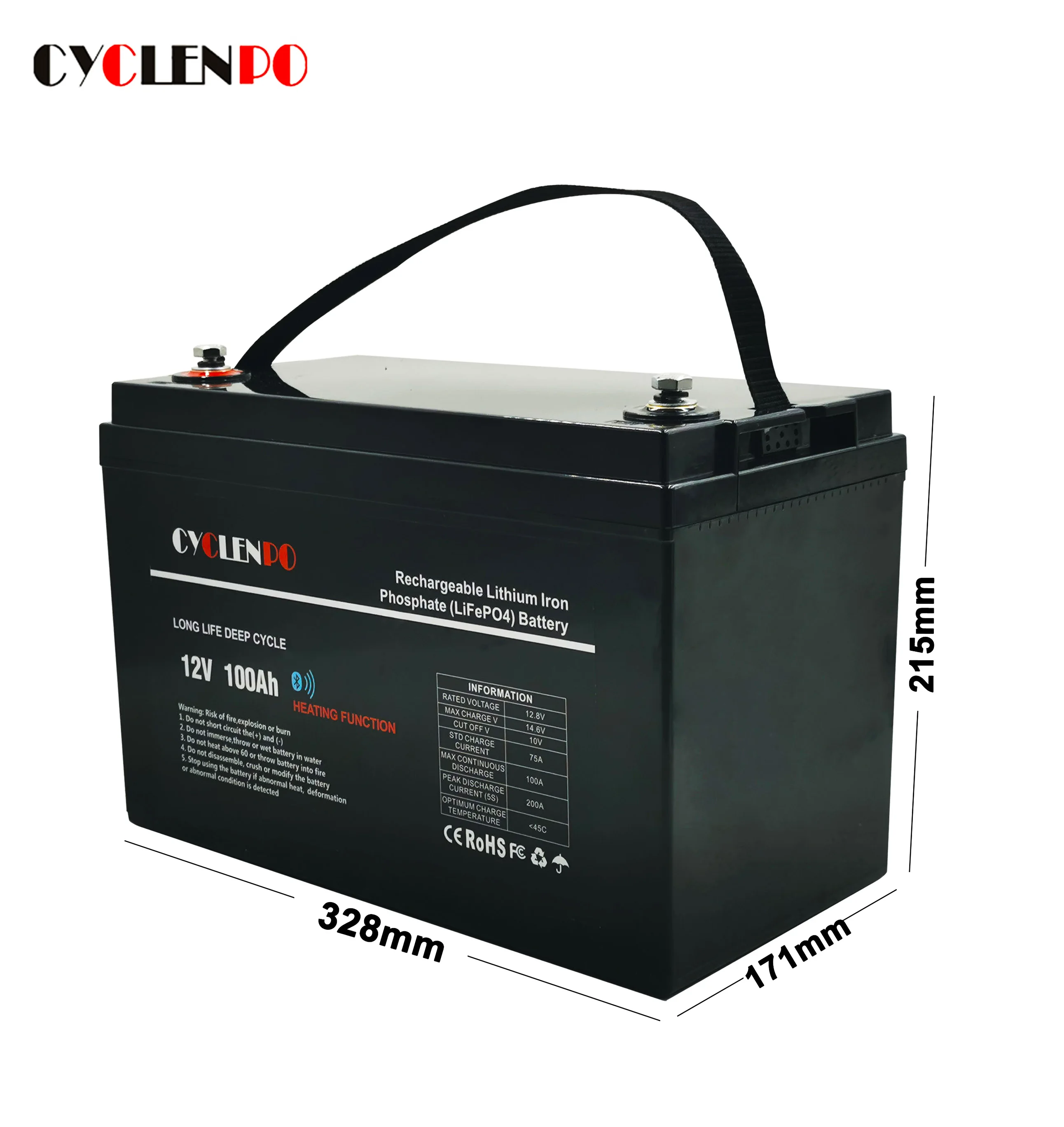 Lifepo4 12v lithium ion battery 100ah with bt and BMS
