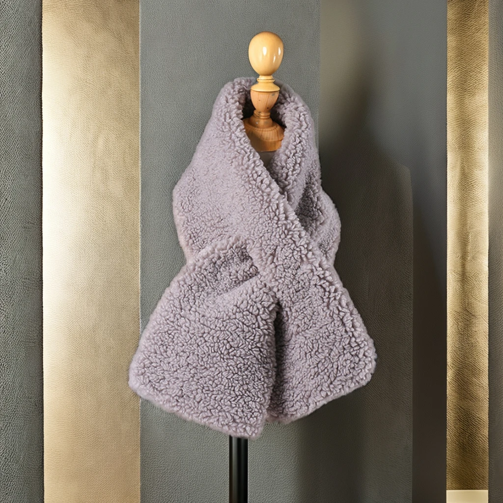 FF058 1500g 100% Polyester Basic Style Faux Rex Rabbit Fur Scarf Winter Warm for Adults and Kids