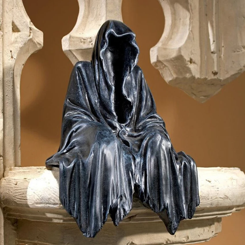 New Gothic Resin Figurine Grim Reaper Sculpture Home Outdoor Decor Black Robe Nightcrawler Sitting Statue Desktop Decoration