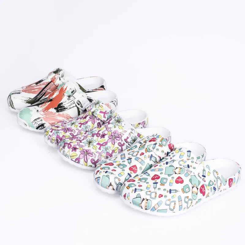 Wholesale Non-Slip Lightweight Clogs Printed Hospital Work EVA White Shoes For Nurse