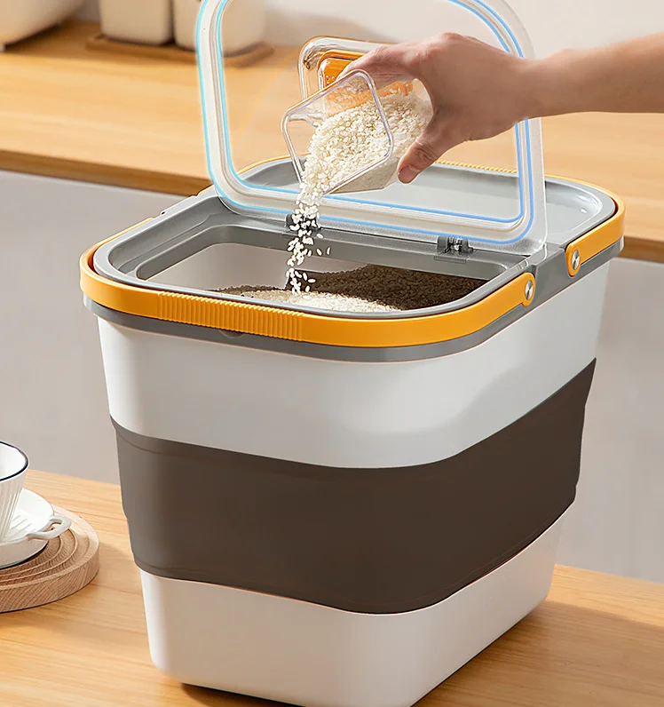 Collapsible Rice Storage Containers Cereal Rice Food Storage Container Dispenser Bin with Rolling Wheel Dog Pet Cat Flour Sugar