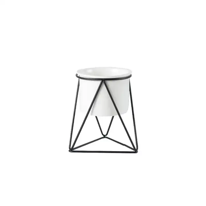 Ins Nordic Triangle Minimalist Succulent Iron Frame Round Ceramic Green Planter Geometric Flower Stand