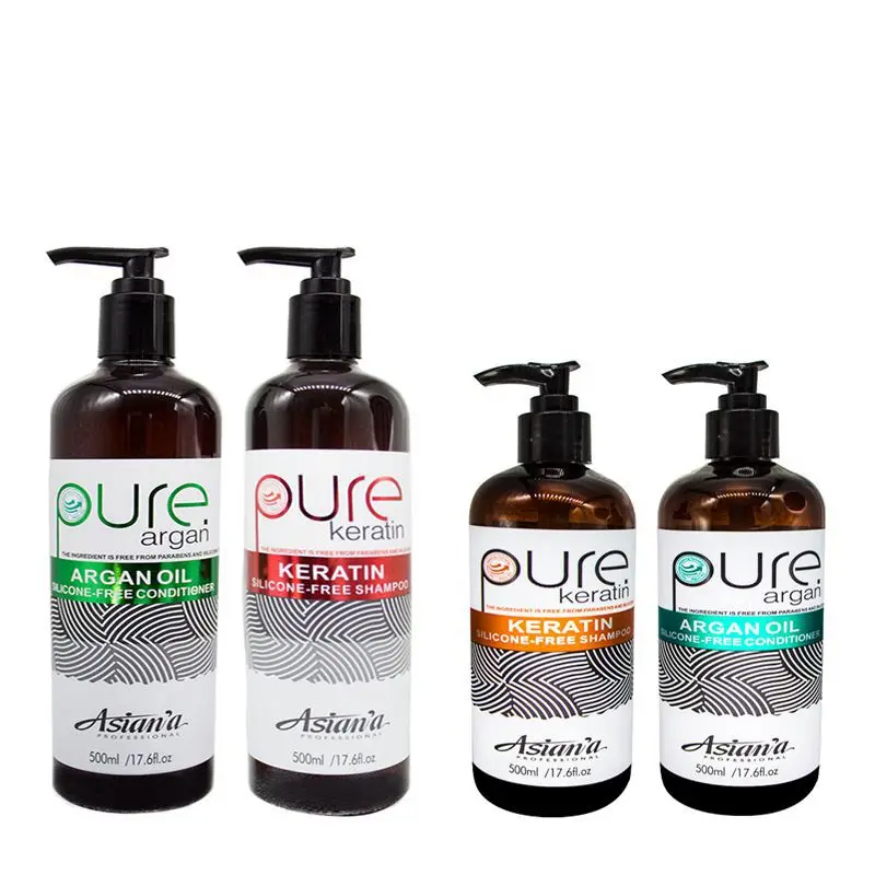 500ml Pure Keratin Natural Argan Oil Silicone-Free Shampoo And Conditioner For Salon